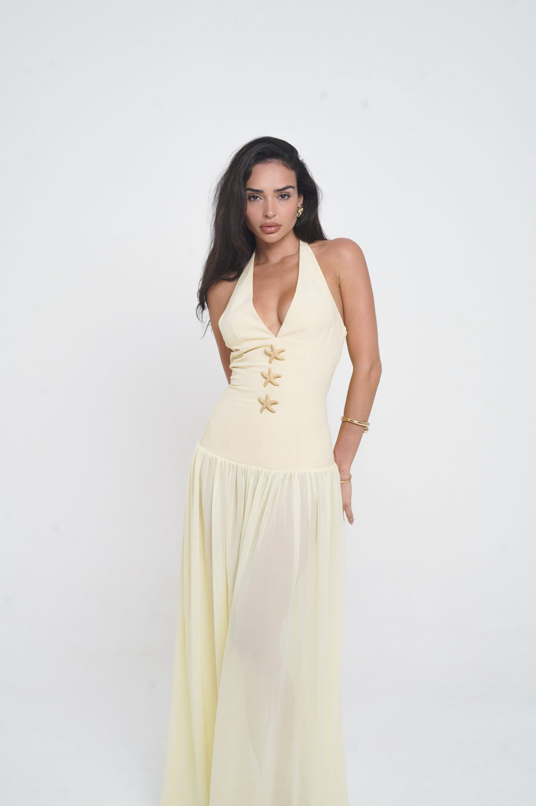 Vestido Longo Halter com Cintura Império